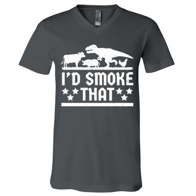 Funny Id Smoke That Bbq Barbeque Dinosaur V-Neck T-Shirt