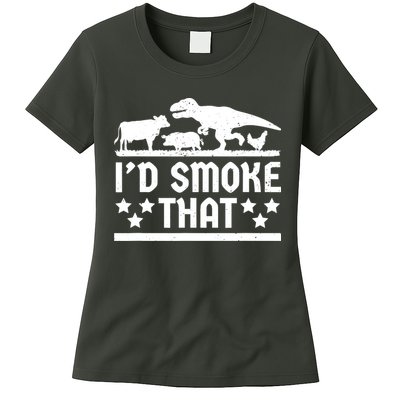 Funny Id Smoke That Bbq Barbeque Dinosaur Womens T-Shirt