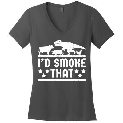 Funny Id Smoke That Bbq Barbeque Dinosaur Women's V-Neck T-Shirt