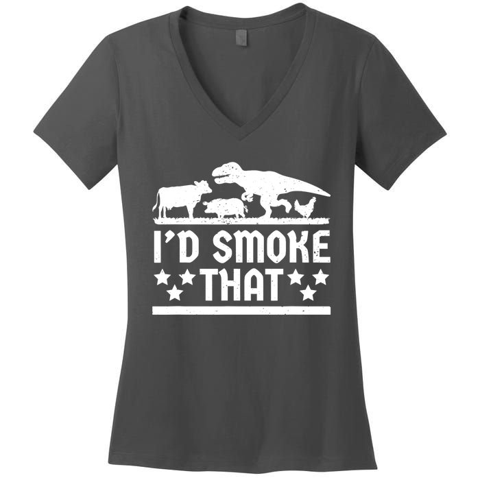 Funny Id Smoke That Bbq Barbeque Dinosaur Women's V-Neck T-Shirt