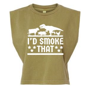 Funny Id Smoke That Bbq Barbeque Dinosaur Garment-Dyed Women's Muscle Tee