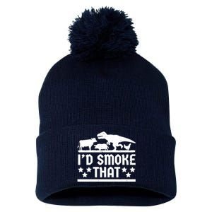 Funny Id Smoke That Bbq Barbeque Dinosaur Pom Pom 12in Knit Beanie