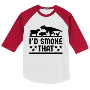 Funny Id Smoke That Bbq Barbeque Dinosaur Kids Colorblock Raglan Jersey