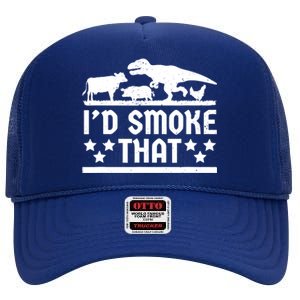 Funny Id Smoke That Bbq Barbeque Dinosaur High Crown Mesh Back Trucker Hat