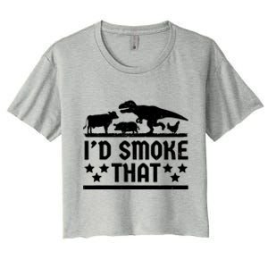 Funny Id Smoke That Bbq Barbeque Dinosaur Women's Crop Top Tee