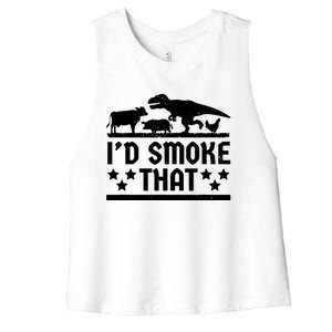 Funny Id Smoke That Bbq Barbeque Dinosaur Women's Racerback Cropped Tank