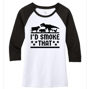 Funny Id Smoke That Bbq Barbeque Dinosaur Women's Tri-Blend 3/4-Sleeve Raglan Shirt