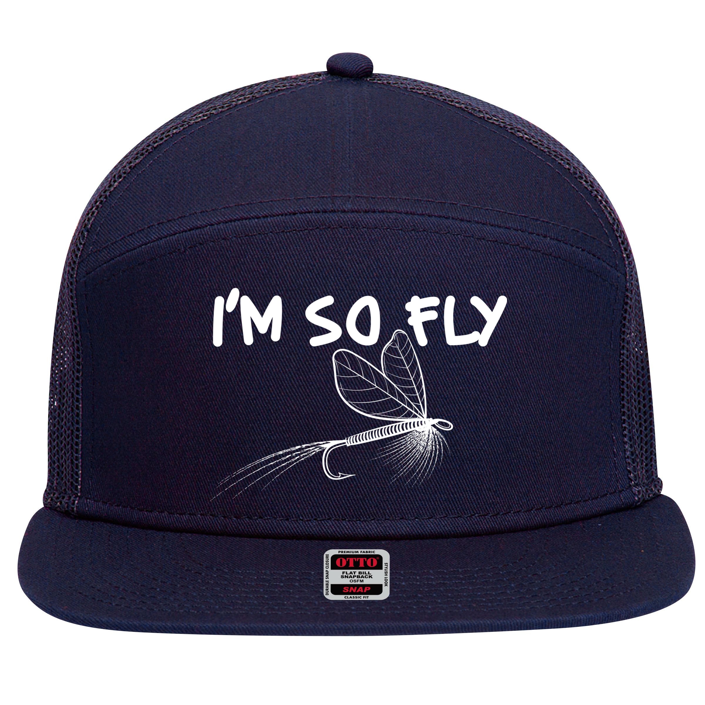 Funny I'm So Fly Fish Lure Fishing Fan 7 Panel Mesh Trucker Snapback Hat
