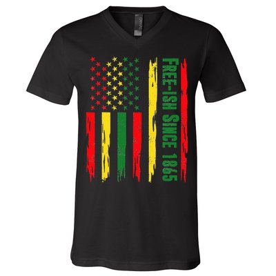 Free Ish Since 1865 With Pan African Flag For Juneteenth V-Neck T-Shirt