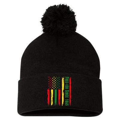 Free Ish Since 1865 With Pan African Flag For Juneteenth Pom Pom 12in Knit Beanie