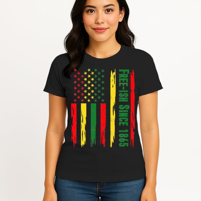 Free Ish Since 1865 With Pan African Flag For Juneteenth Womens T-Shirt