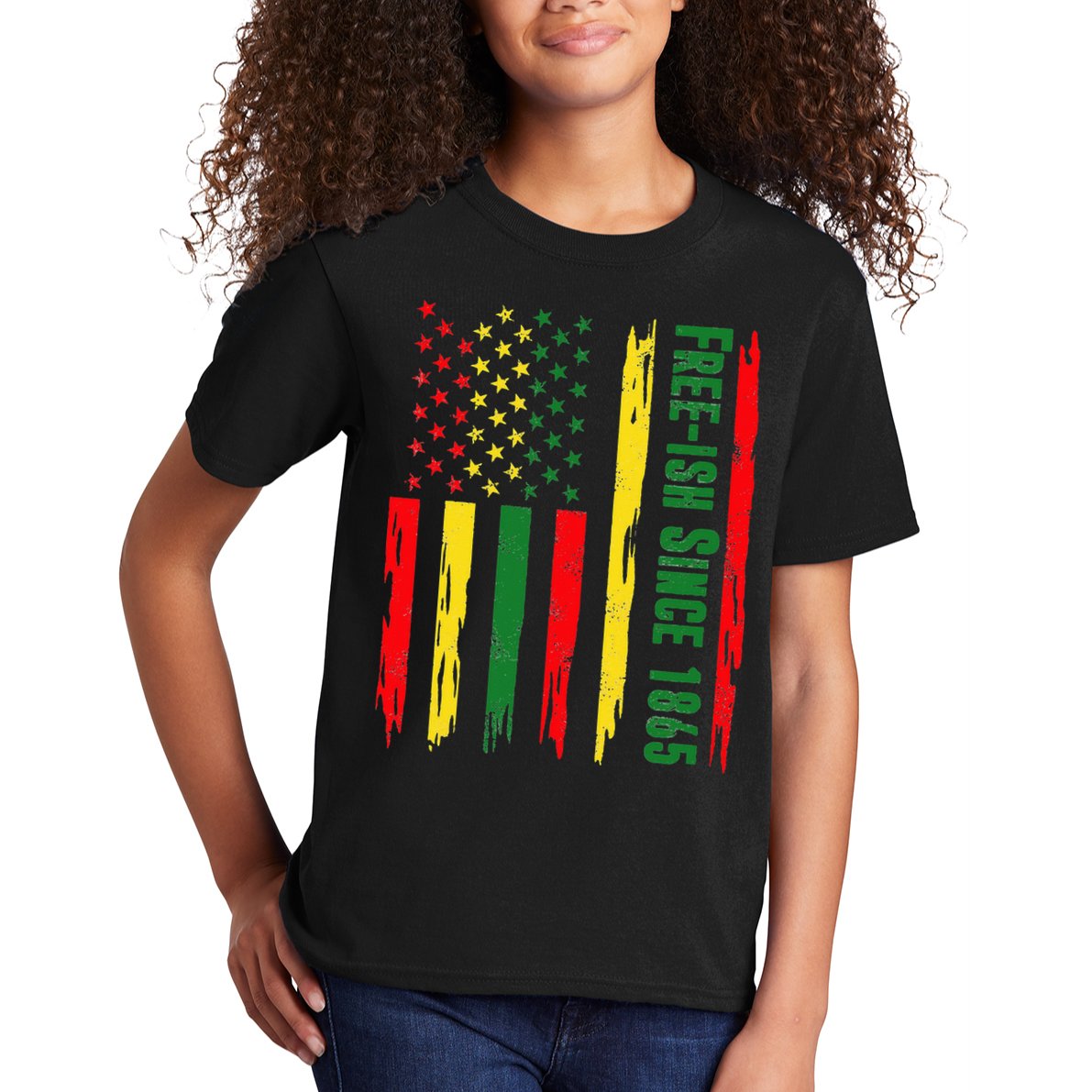 Free Ish Since 1865 With Pan African Flag For Juneteenth Kids T-Shirt