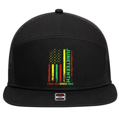 Free Ish Since 1865 With Pan African Flag For Juneteenth 7 Panel Mesh Trucker Snapback Hat