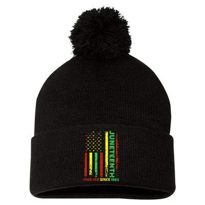 Free Ish Since 1865 With Pan African Flag For Juneteenth Pom Pom 12in Knit Beanie