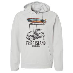 Fripp Island South Carolina Golf Cart Surfer Lowcountry Performance Fleece Hoodie