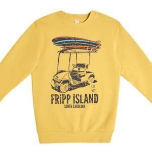 Fripp Island South Carolina Golf Cart Surfer Lowcountry Premium Crewneck Sweatshirt