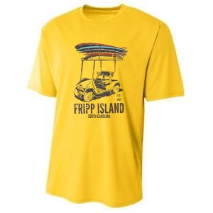 Fripp Island South Carolina Golf Cart Surfer Lowcountry Youth Performance Sprint T-Shirt