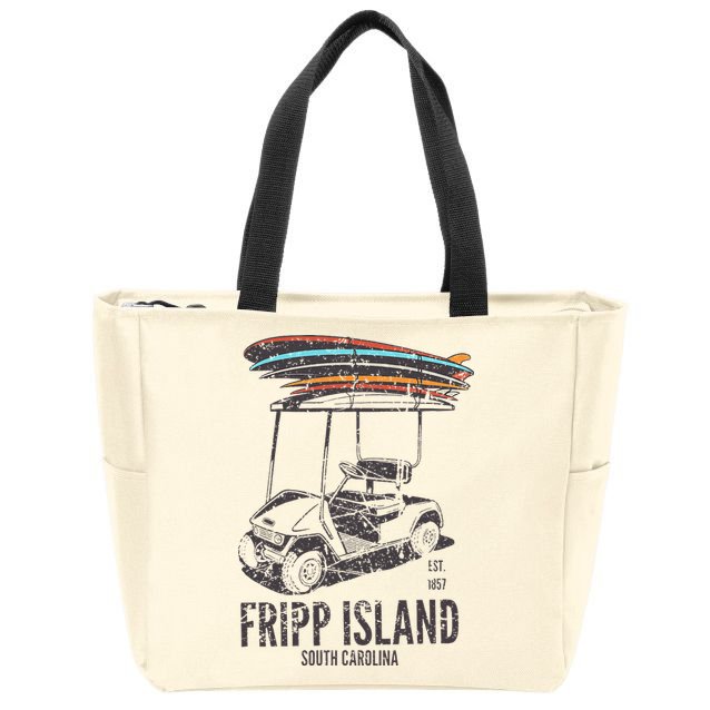 Fripp Island South Carolina Golf Cart Surfer Lowcountry Zip Tote Bag