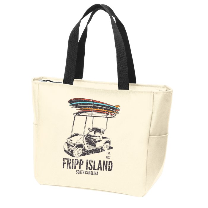 Fripp Island South Carolina Golf Cart Surfer Lowcountry Zip Tote Bag