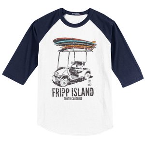 Fripp Island South Carolina Golf Cart Surfer Lowcountry Baseball Sleeve Shirt