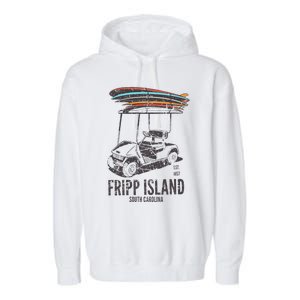 Fripp Island South Carolina Golf Cart Surfer Lowcountry Garment-Dyed Fleece Hoodie