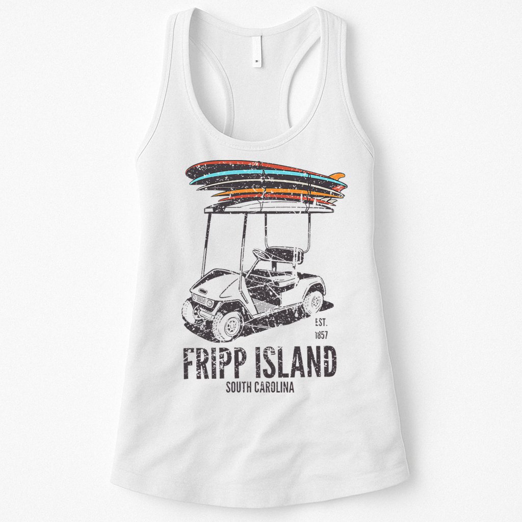 Fripp Island South Carolina Golf Cart Surfer Lowcountry Womens Tank Top