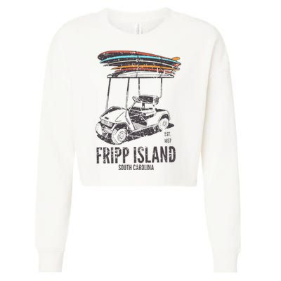 Fripp Island South Carolina Golf Cart Surfer Lowcountry Cropped Pullover Crew