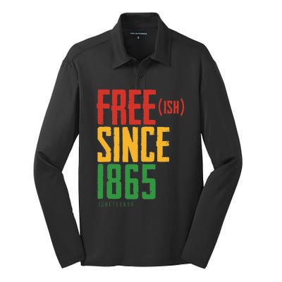 Free Ish Since 1865 African American Freeish Juneteenth Silk Touch Performance Long Sleeve Polo