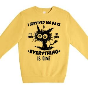 Funny I Survived 100 Days It's Fine I'm Fine Everything Is Fine Premium Crewneck Sweatshirt