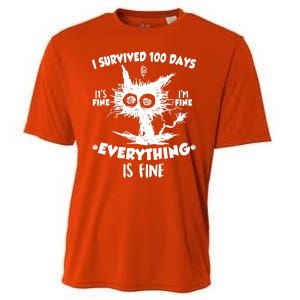 Funny I Survived 100 Days It's Fine I'm Fine Everything Is Fine Cooling Performance Crew T-Shirt