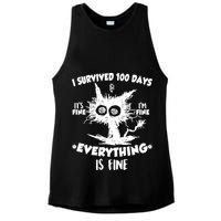 Funny I Survived 100 Days It's Fine I'm Fine Everything Is Fine Ladies PosiCharge Tri-Blend Wicking Tank