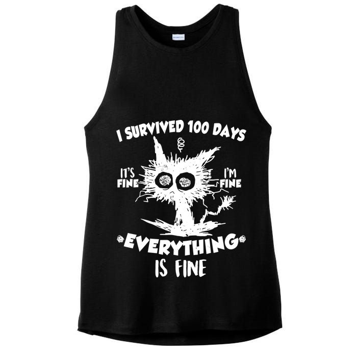 Funny I Survived 100 Days It's Fine I'm Fine Everything Is Fine Ladies PosiCharge Tri-Blend Wicking Tank
