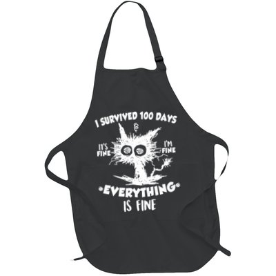 Funny I Survived 100 Days It's Fine I'm Fine Everything Is Fine Full-Length Apron With Pockets