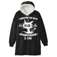 Funny I Survived 100 Days It's Fine I'm Fine Everything Is Fine Hooded Wearable Blanket