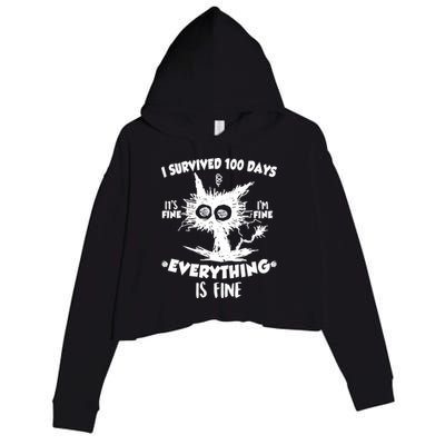 Funny I Survived 100 Days It's Fine I'm Fine Everything Is Fine Crop Fleece Hoodie