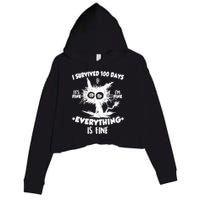 Funny I Survived 100 Days It's Fine I'm Fine Everything Is Fine Crop Fleece Hoodie