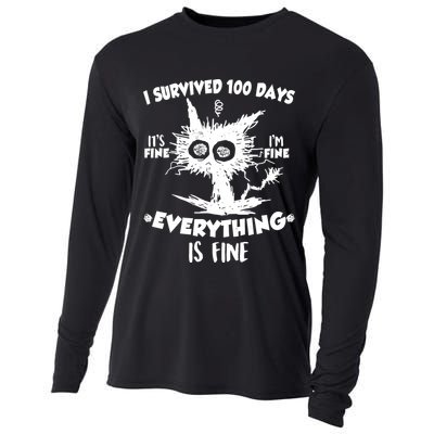 Funny I Survived 100 Days It's Fine I'm Fine Everything Is Fine Cooling Performance Long Sleeve Crew