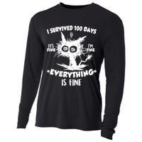 Funny I Survived 100 Days It's Fine I'm Fine Everything Is Fine Cooling Performance Long Sleeve Crew
