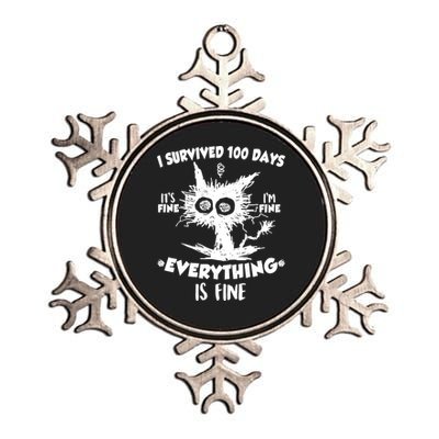 Funny I Survived 100 Days It's Fine I'm Fine Everything Is Fine Metallic Star Ornament