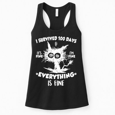 Funny I Survived 100 Days It's Fine I'm Fine Everything Is Fine Womens Tank Top