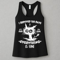Funny I Survived 100 Days It's Fine I'm Fine Everything Is Fine Womens Tank Top