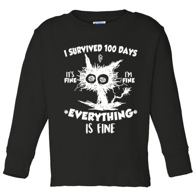 Funny I Survived 100 Days It's Fine I'm Fine Everything Is Fine Toddler Long Sleeve Shirt