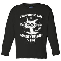 Funny I Survived 100 Days It's Fine I'm Fine Everything Is Fine Toddler Long Sleeve Shirt