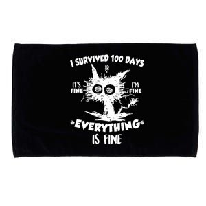 Funny I Survived 100 Days It's Fine I'm Fine Everything Is Fine Microfiber Hand Towel