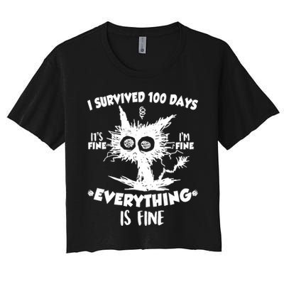 Funny I Survived 100 Days It's Fine I'm Fine Everything Is Fine Crop Top