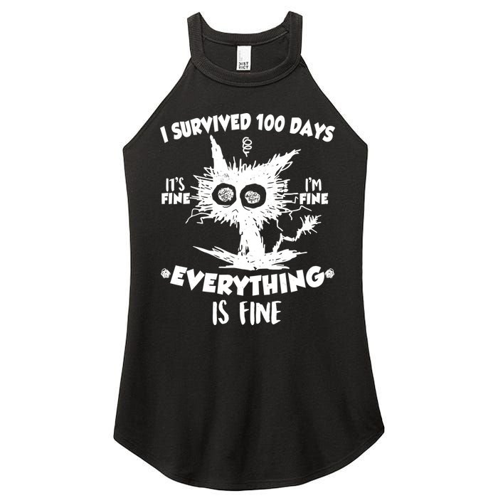 Funny I Survived 100 Days It's Fine I'm Fine Everything Is Fine Women's Perfect Tri Rocker Tank
