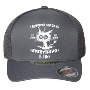 Funny I Survived 100 Days It's Fine I'm Fine Everything Is Fine Flexfit Unipanel Trucker Cap