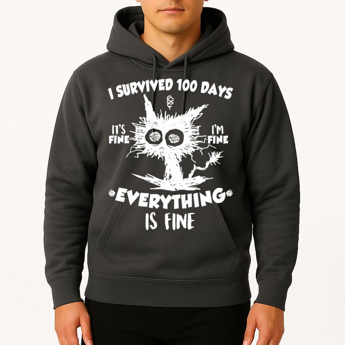 Funny I Survived 100 Days It's Fine I'm Fine Everything Is Fine Hoodie
