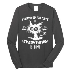 Funny I Survived 100 Days It's Fine I'm Fine Everything Is Fine Long Sleeve Shirt