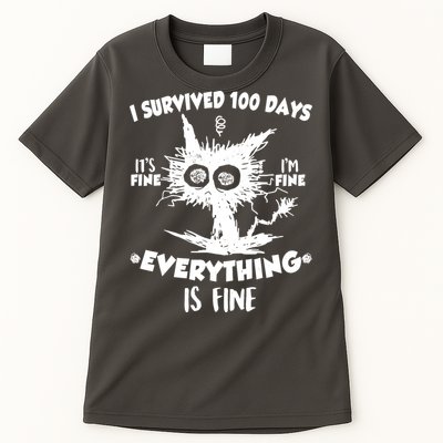 Funny I Survived 100 Days It's Fine I'm Fine Everything Is Fine Tall T-Shirt